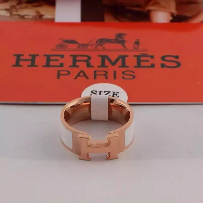 Hermes Clic H Ring Rose Gold Hardware In White