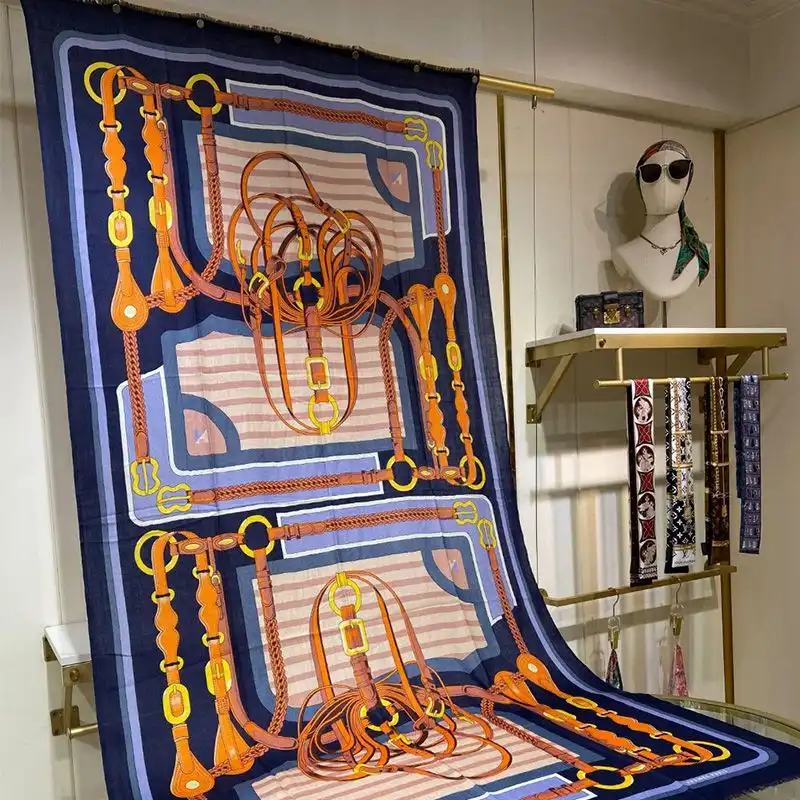 Hermes Coaching Forever Scarf In Navy Blue