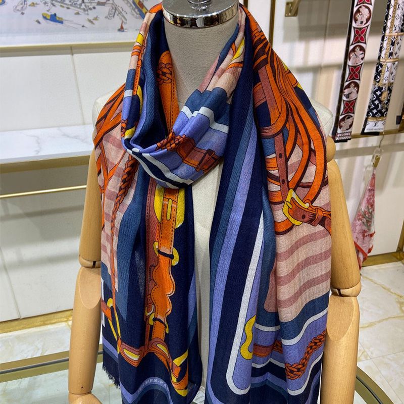 Hermes Coaching Forever Scarf In Navy Blue