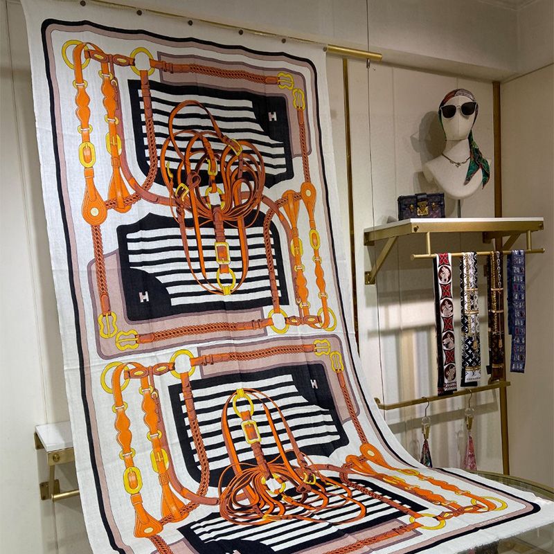 Hermes Coaching Forever Scarf In White