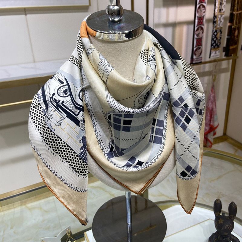 Hermes Confort En Automobile Double Face Scarf 90 In Beige