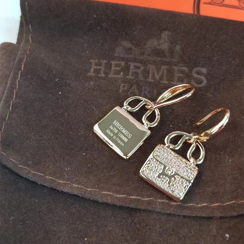 Hermes Constance Amulette Earrings With Crystal Gold