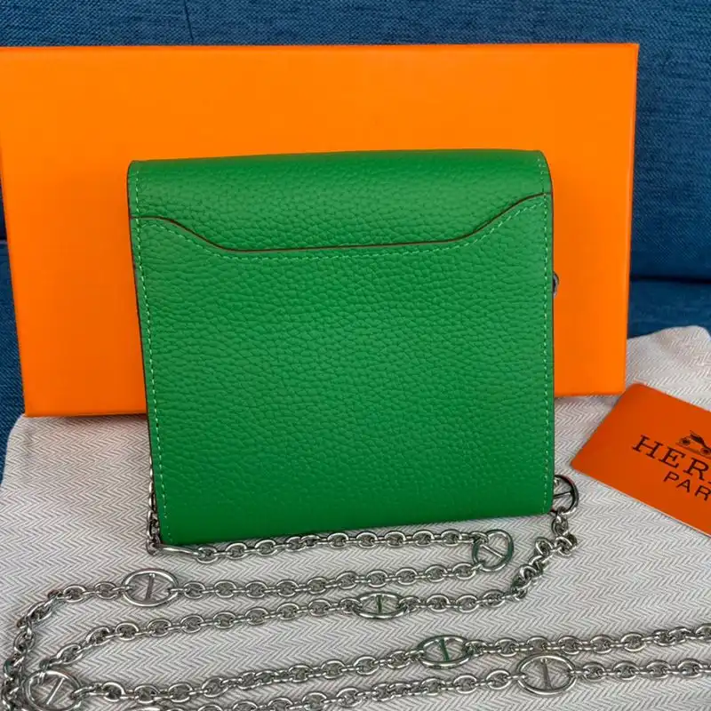 Affordable Hermes Constance Compact Wallet with Chain Togo Leather Palladium Hardware In Green