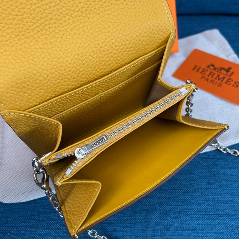 Hermes Constance Compact Wallet with Chain Togo Leather Palladium Hardware In Yellow