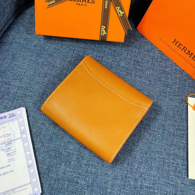 Hermes Constance Compact Wallet Epsom Leather Gold Hardware In Brown