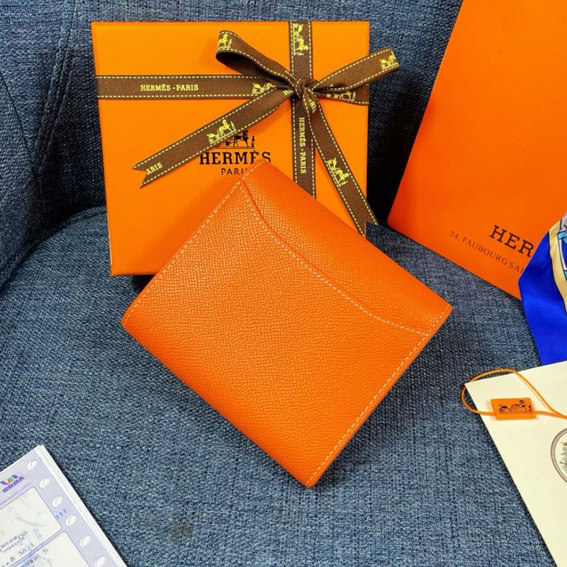 Hermes Constance Compact Wallet Epsom Leather Gold Hardware In Orange