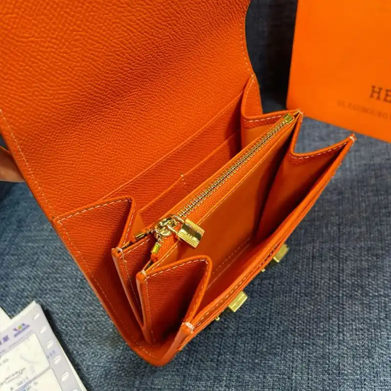 Cheap Hermes Constance Compact Wallet Epsom Leather Gold Hardware In Orange