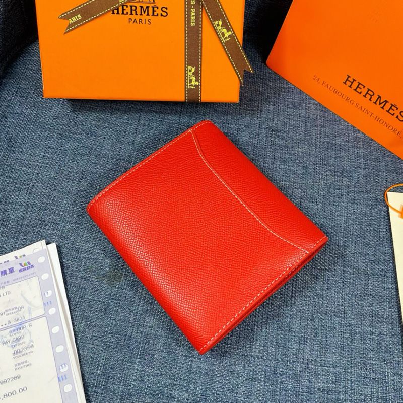 Hermes Constance Compact Wallet Epsom Leather Gold Hardware In Red