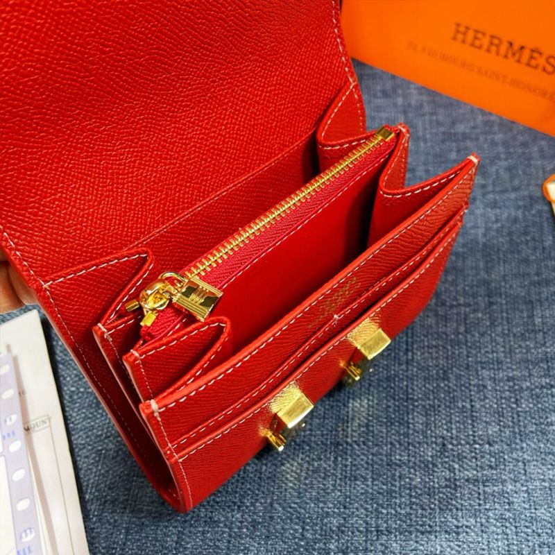 Hermes Constance Compact Wallet Epsom Leather Gold Hardware In Red