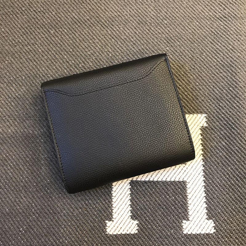 Hermes Constance Compact Wallet Epsom Leather Palladium Hardware In Black