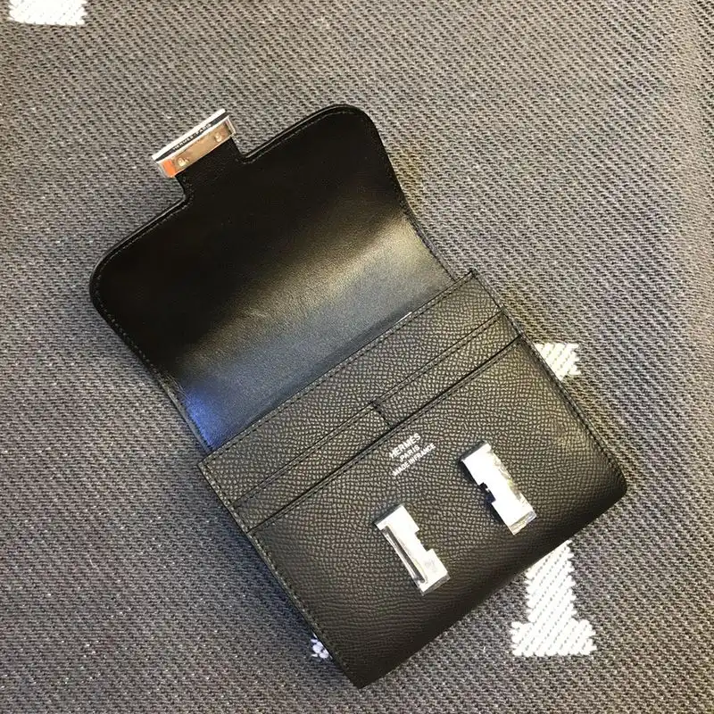 Affordable Hermes Constance Compact Wallet Epsom Leather Palladium Hardware In Black