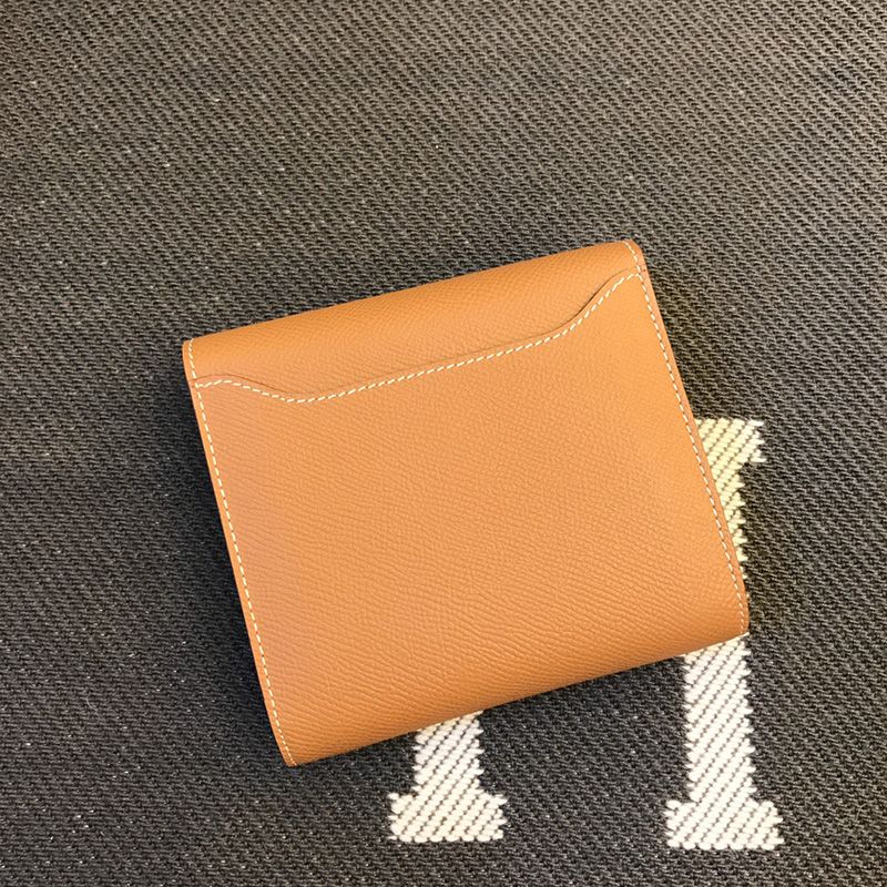 Hermes Constance Compact Wallet Epsom Leather Palladium Hardware In Brown