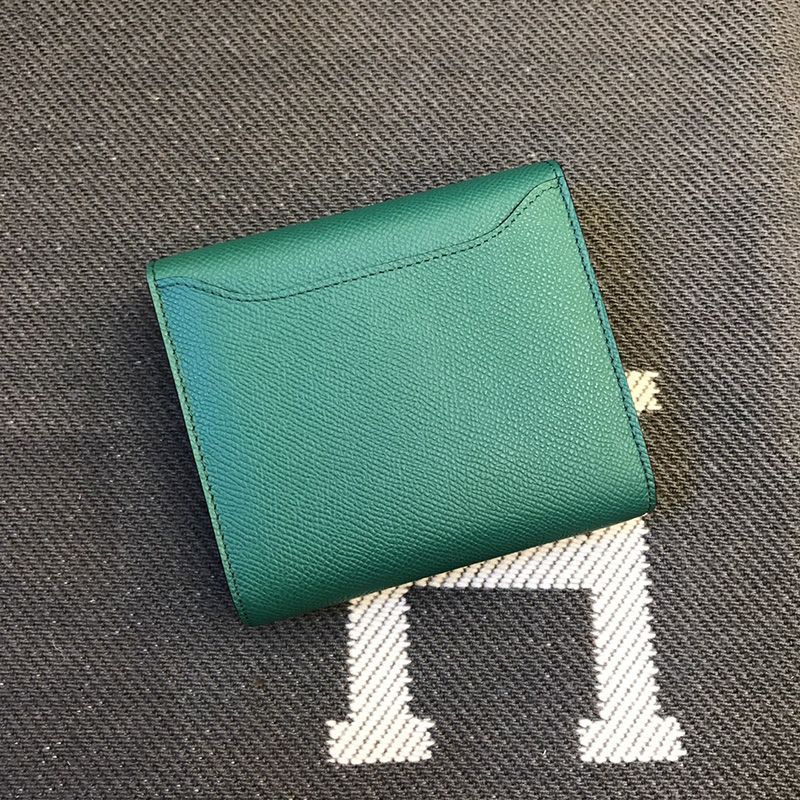 Hermes Constance Compact Wallet Epsom Leather Palladium Hardware In Green