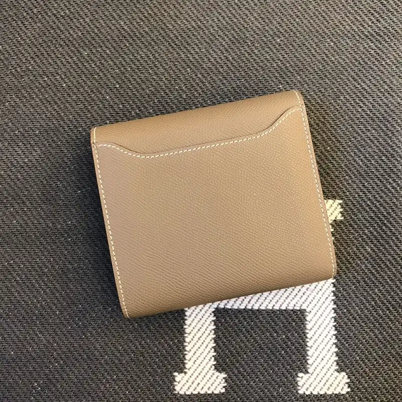 Affordable Hermes Constance Compact Wallet Epsom Leather Palladium Hardware In Khaki