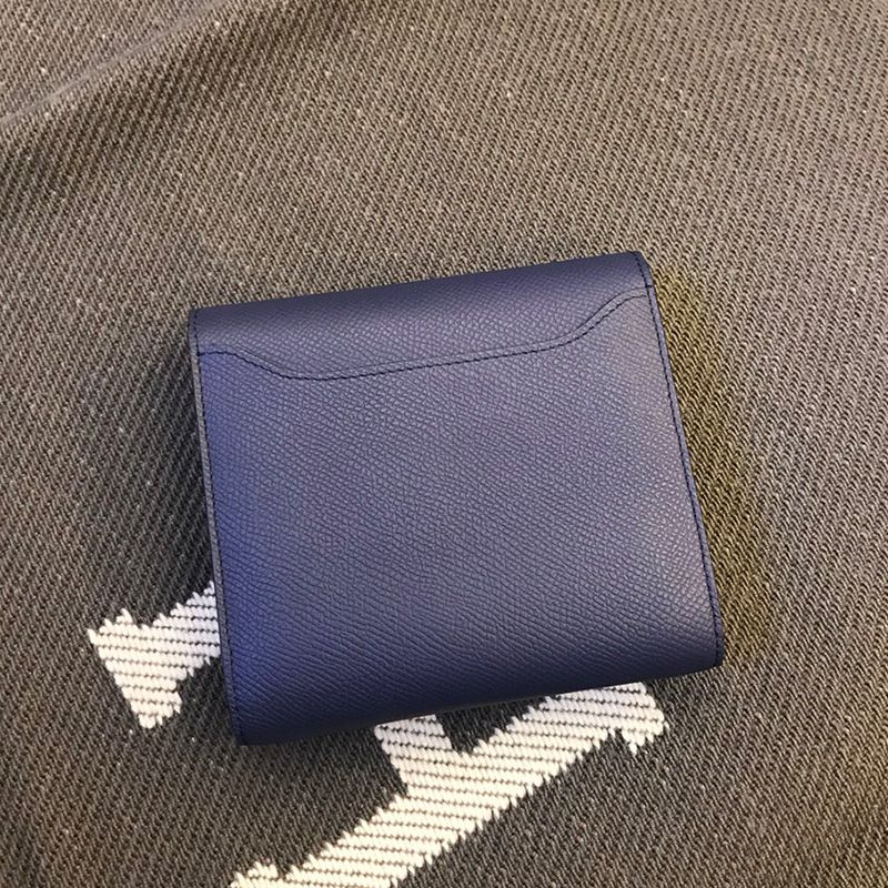 Hermes Constance Compact Wallet Epsom Leather Palladium Hardware In Navy Blue