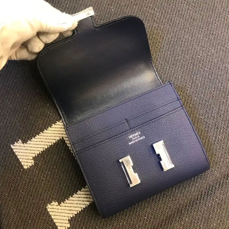 Affordable Hermes Constance Compact Wallet Epsom Leather Palladium Hardware In Navy Blue