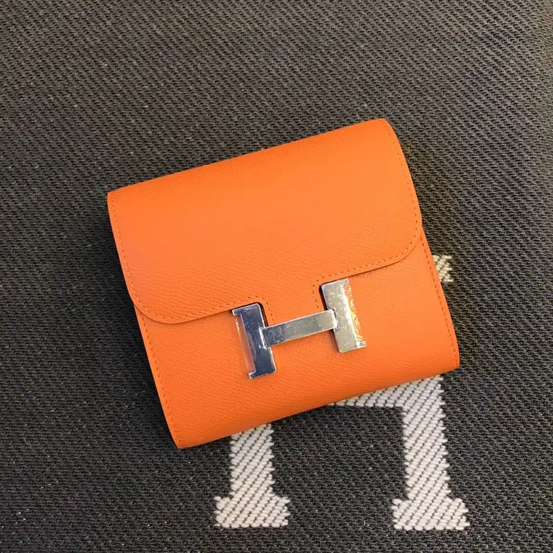 Hermes Constance Compact Wallet Epsom Leather Palladium Hardware In Orange