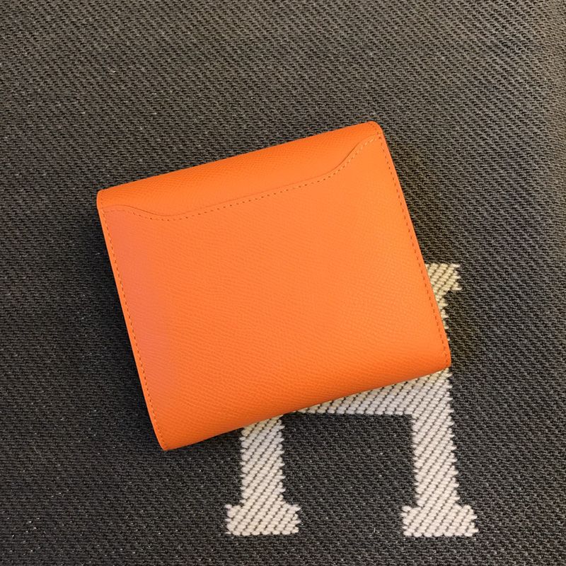 Hermes Constance Compact Wallet Epsom Leather Palladium Hardware In Orange