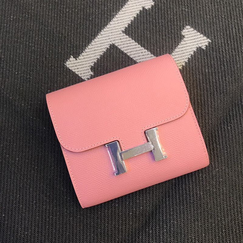 Hermes Constance Compact Wallet Epsom Leather Palladium Hardware In Pink