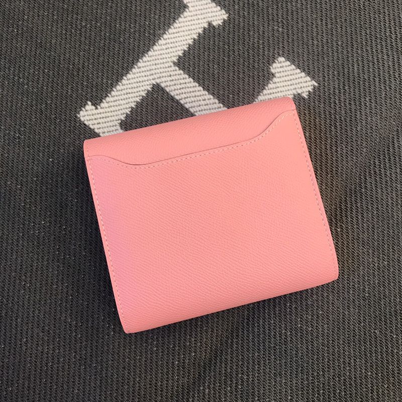 Hermes Constance Compact Wallet Epsom Leather Palladium Hardware In Pink