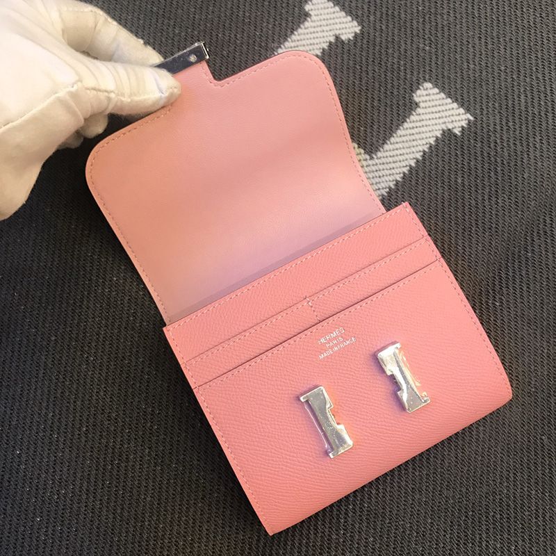 Hermes Constance Compact Wallet Epsom Leather Palladium Hardware In Pink