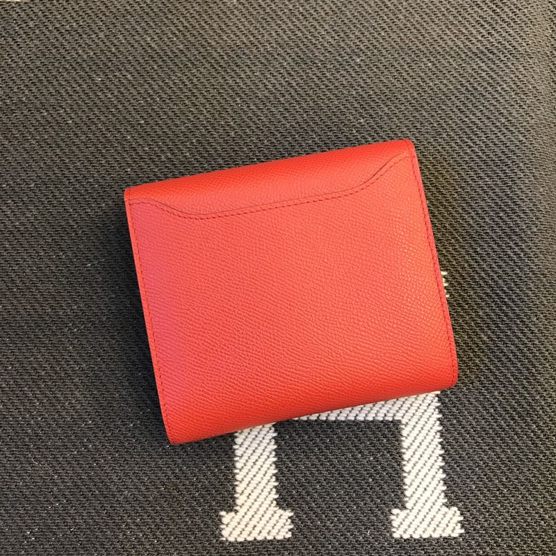 Hermes Constance Compact Wallet Epsom Leather Palladium Hardware In Red