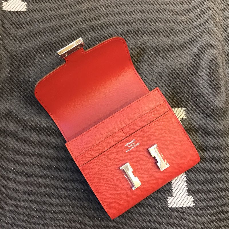 Hermes Constance Compact Wallet Epsom Leather Palladium Hardware In Red