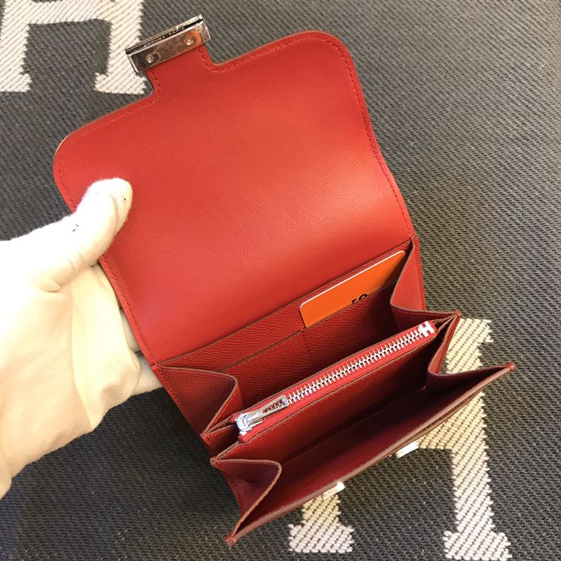 Hermes Constance Compact Wallet Epsom Leather Palladium Hardware In Red