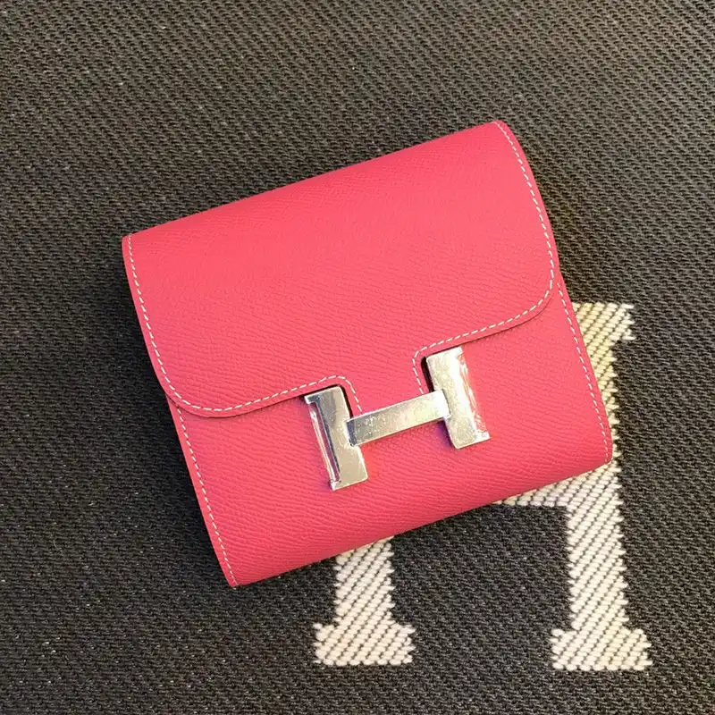 Cheap Hermes Constance Compact Wallet Epsom Leather Palladium Hardware In Rose