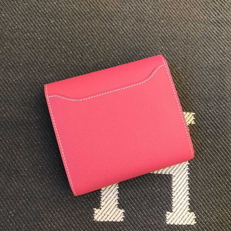 Hermes Constance Compact Wallet Epsom Leather Palladium Hardware In Rose