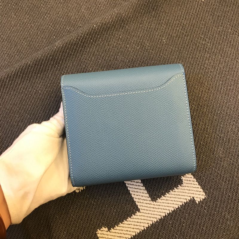 Hermes Constance Compact Wallet Epsom Leather Palladium Hardware In Sky Blue