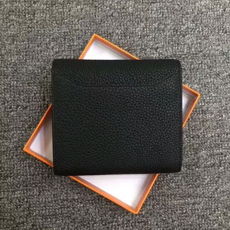 Hermes Constance Compact Wallet Togo Leather Palladium Hardware In Black