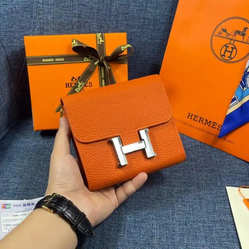 Hermes Constance Compact Wallet Togo Leather Palladium Hardware In Orange