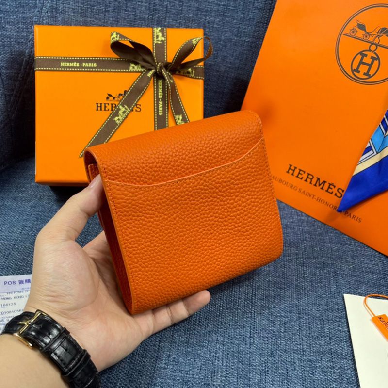 Hermes Constance Compact Wallet Togo Leather Palladium Hardware In Orange