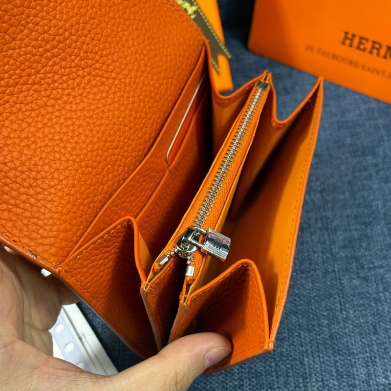 Hermes Constance Compact Wallet Togo Leather Palladium Hardware In Orange