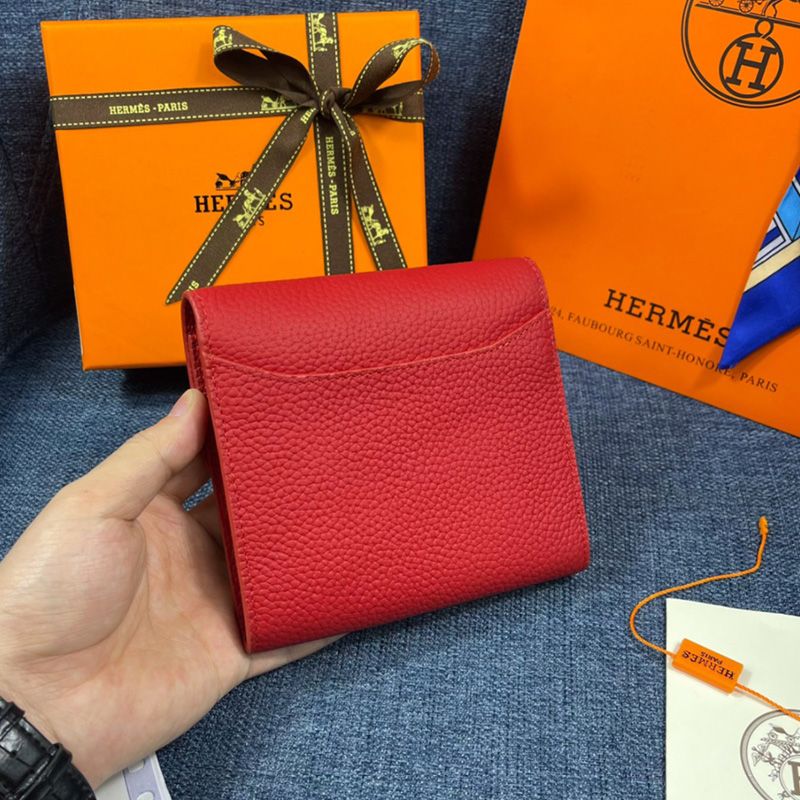 Hermes Constance Compact Wallet Togo Leather Palladium Hardware In Red