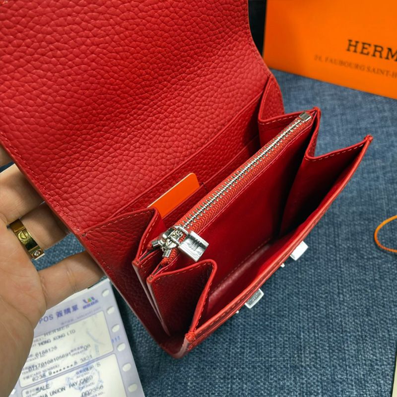 Hermes Constance Compact Wallet Togo Leather Palladium Hardware In Red