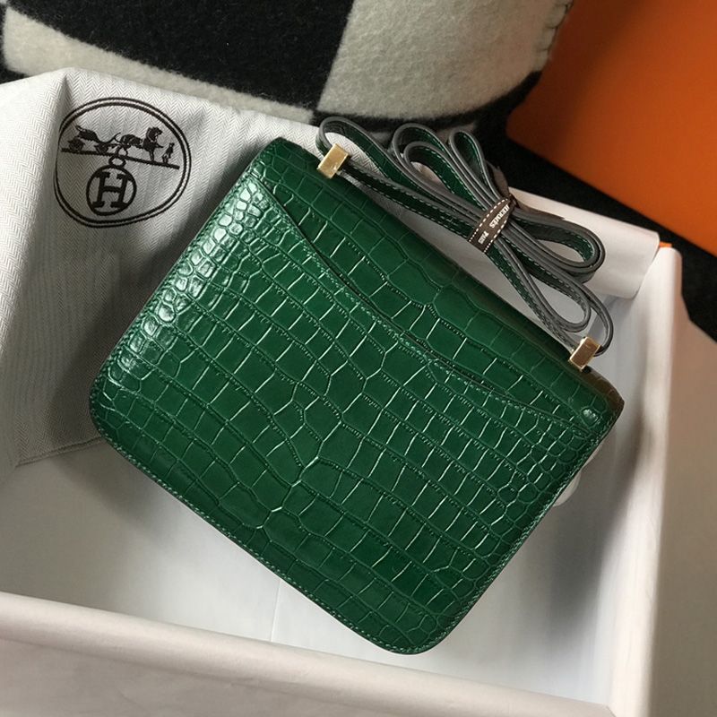 Hermes Constance Bag Alligator Leather Gold Hardware In Green