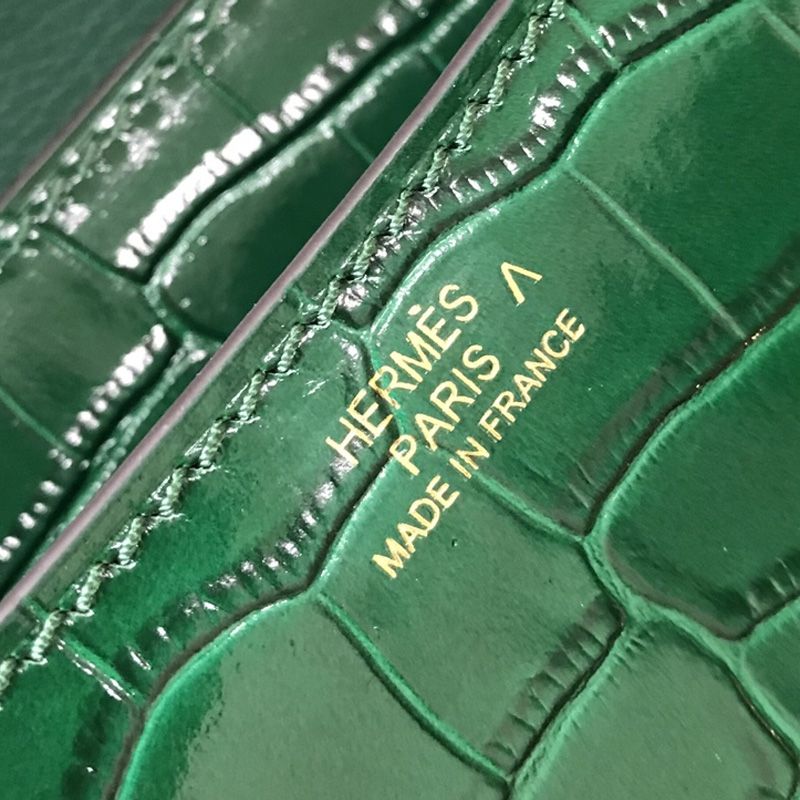 Hermes Constance Bag Alligator Leather Gold Hardware In Green