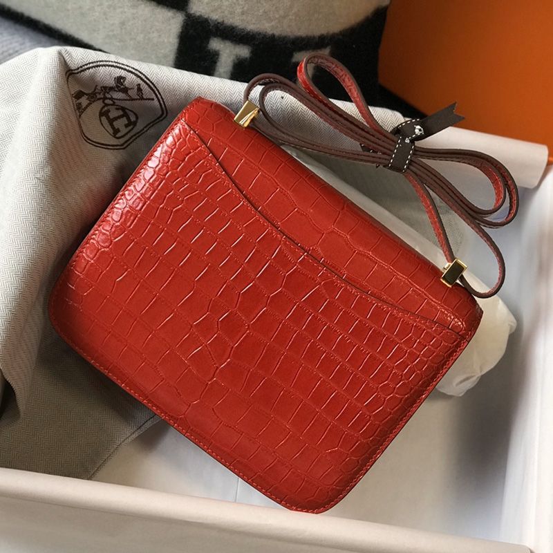 Hermes Constance Bag Alligator Leather Gold Hardware In Red