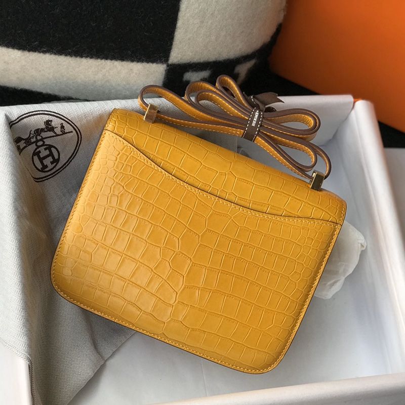 Hermes Constance Bag Alligator Leather Gold Hardware In Yellow