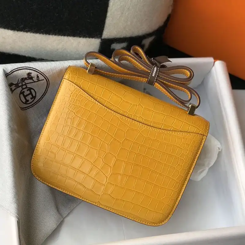 Cheap Hermes Constance Bag Alligator Leather Gold Hardware In Yellow