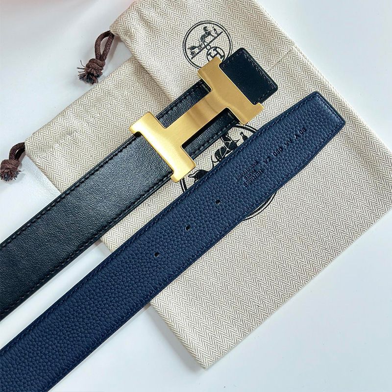 Hermes Constance H 38 Reversible Belt Leather In Blue Black