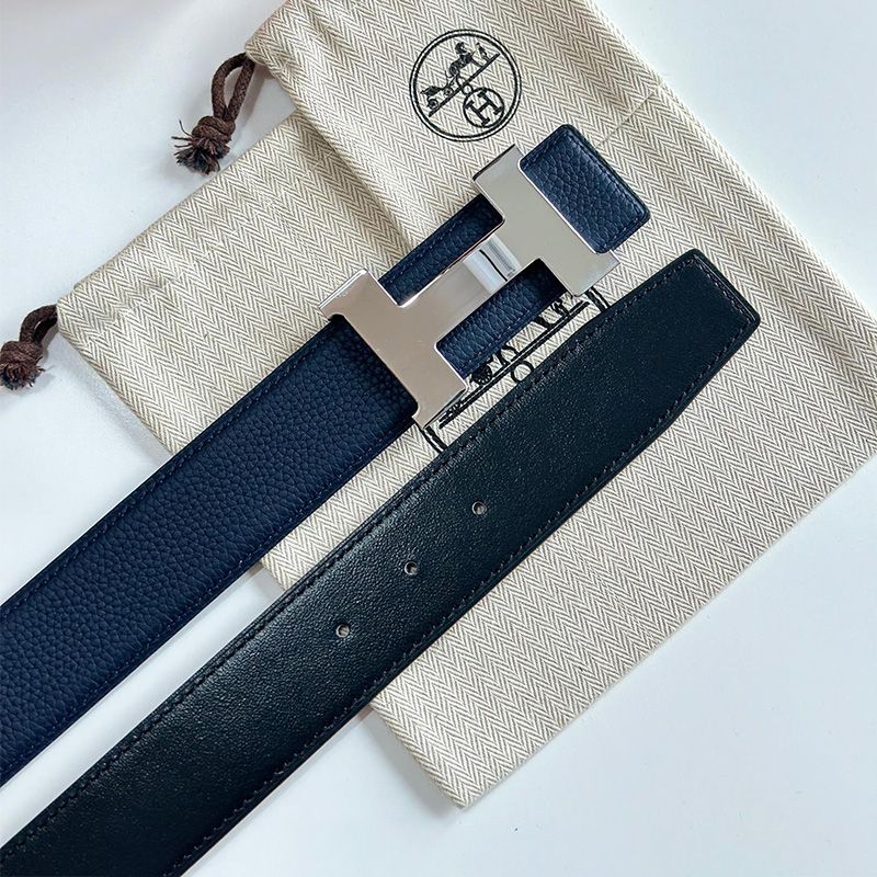 Hermes Constance H 38 Reversible Belt Leather In Blue Black