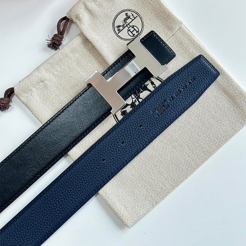 Hermes Constance H 38 Reversible Belt Leather In Blue Black