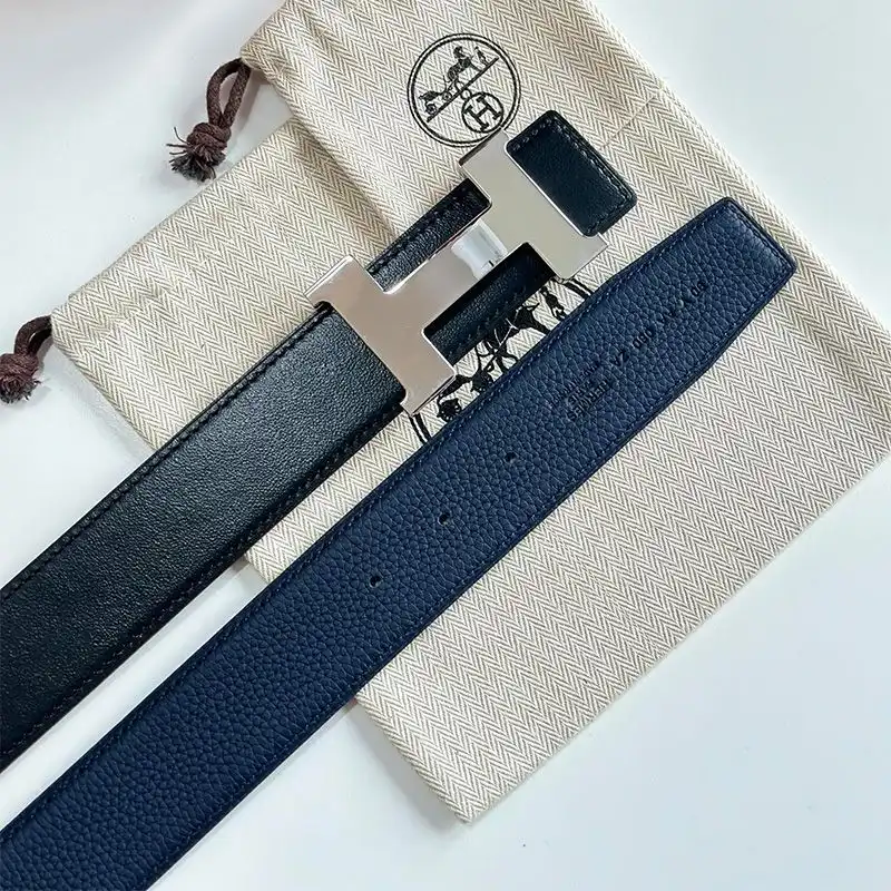 Cheap Hermes Constance H 38 Reversible Belt Leather In Blue Black