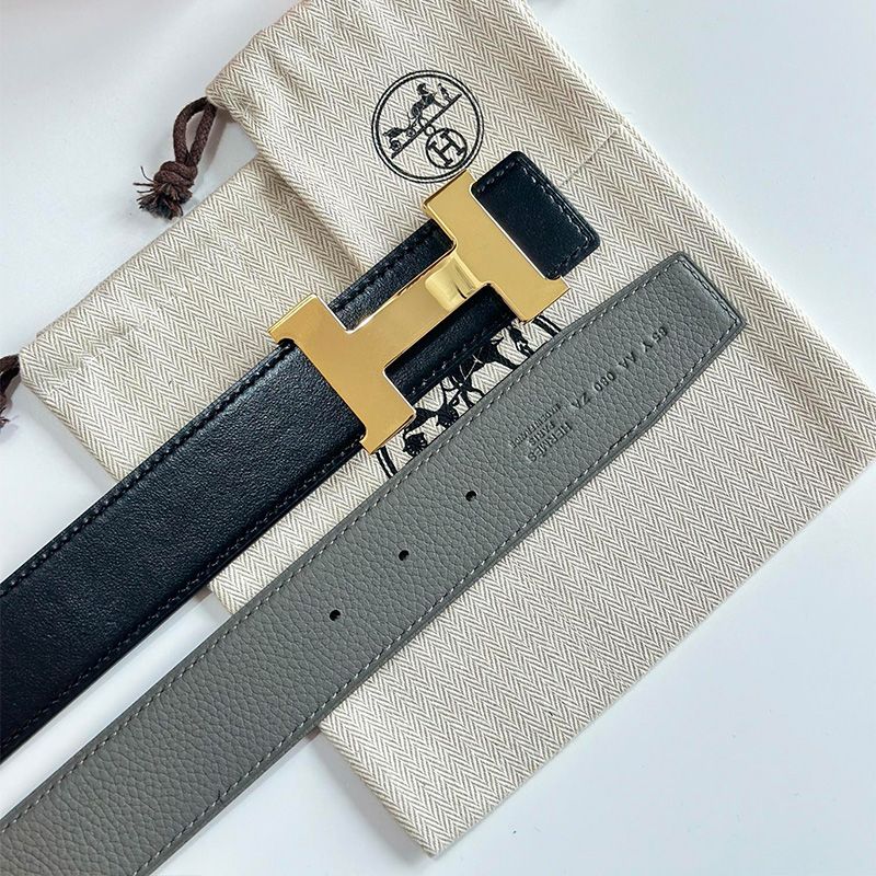 Hermes Constance H 38 Reversible Belt Leather In Grey Black