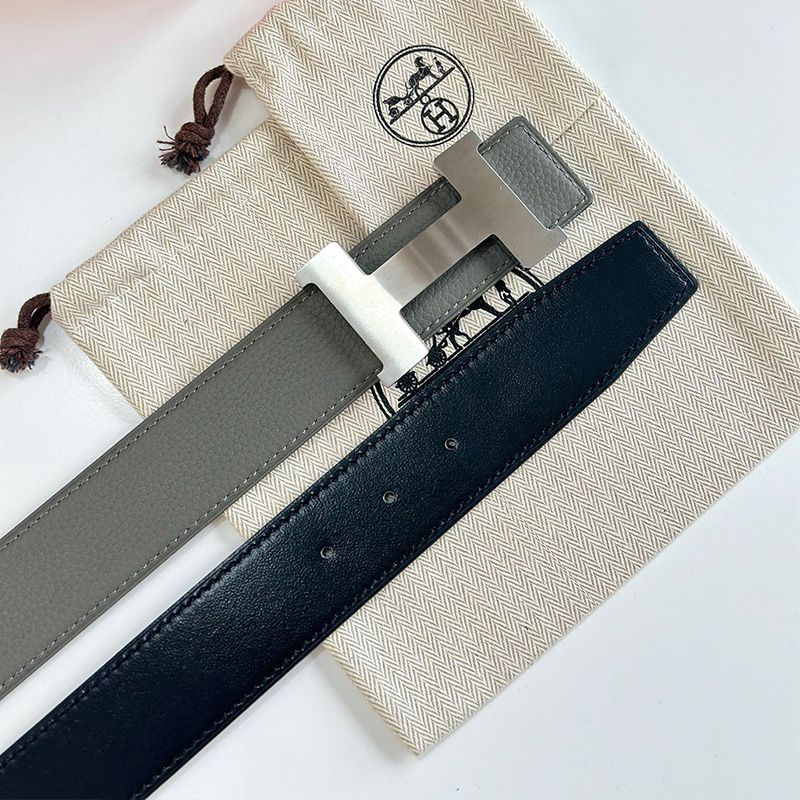 Hermes Constance H 38 Reversible Belt Leather In Grey Black