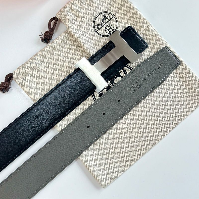 Hermes Constance H 38 Reversible Belt Leather In Grey Black