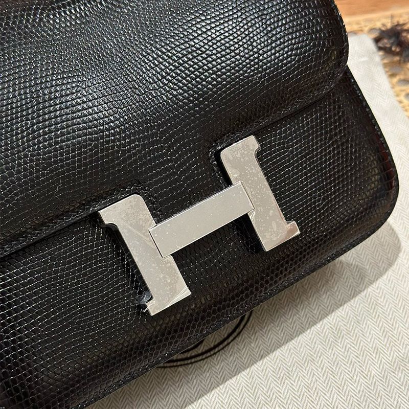 Hermes Constance Bag Lizard Leather Palladium Hardware In Black